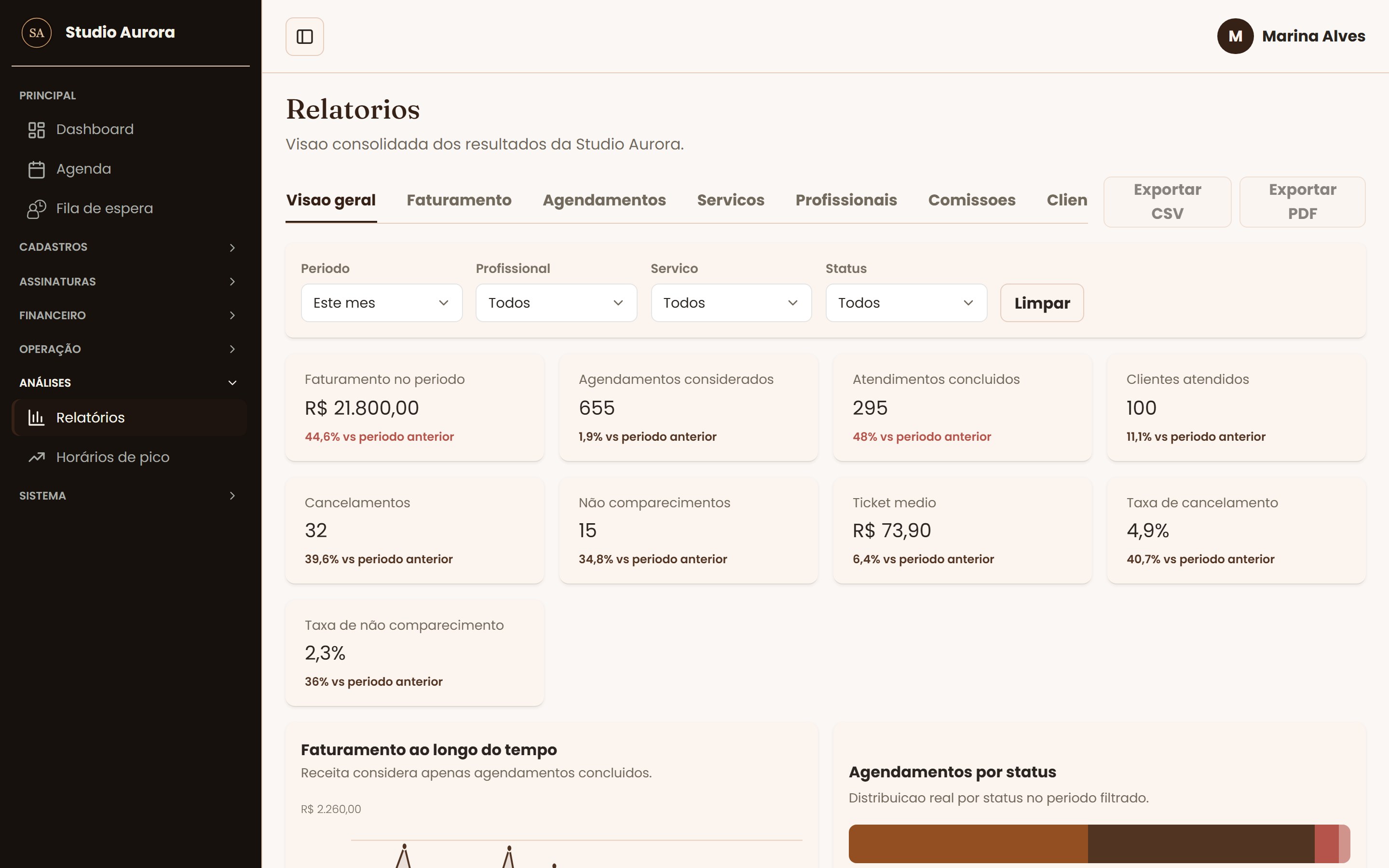 Tela Relatórios do sistema de gestão HL Gestão